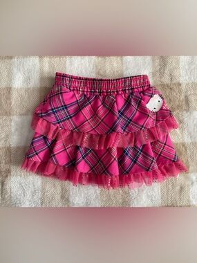 Hello Kitty Girls XS 4/5 Pink Plaid Ruffle Skort with Tulle